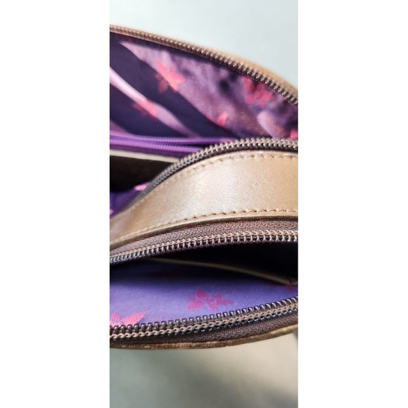 Anuschka Twin Top Wallet Wrislet Organizer Makeup Bag Tooled Waves Small Purse - Picture 7 of 16